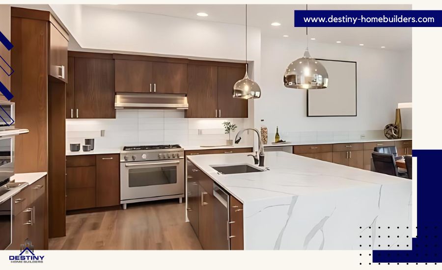 Refaced wooden kitchen cabinets with a modern design