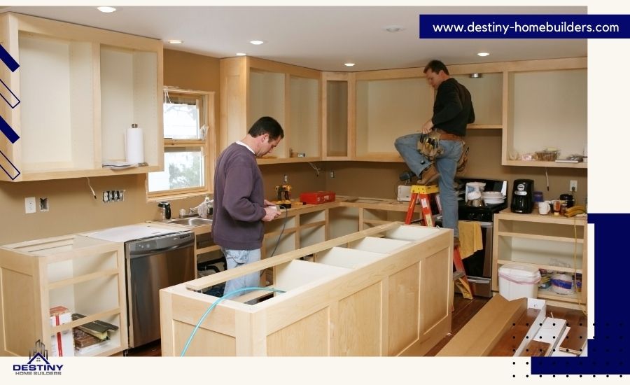 Construction workers remodeling a house