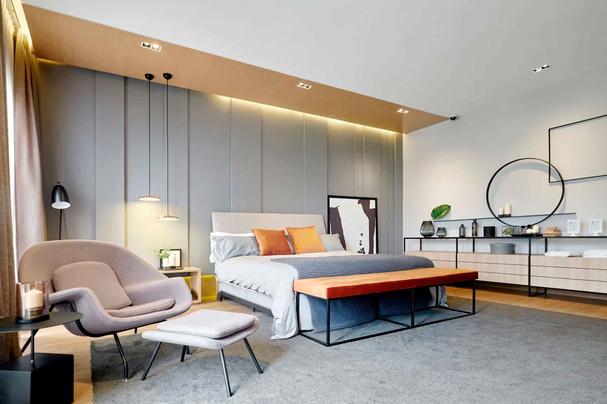 Happy family relaxing in a remodeled living room by a professional general contractor in Lemon Grove.