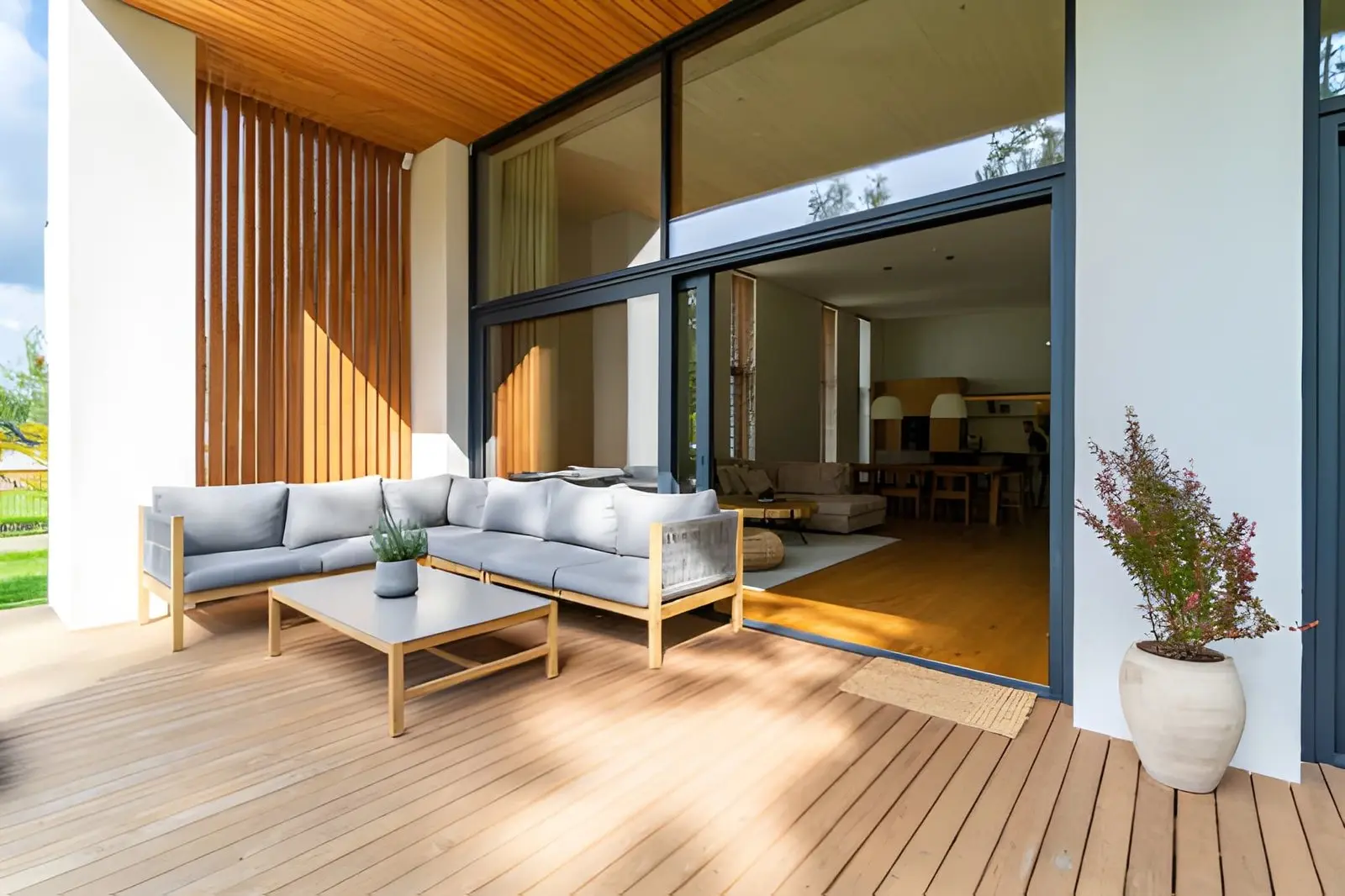 Professional decks & outdoor construction showcasing custom wooden deck installation